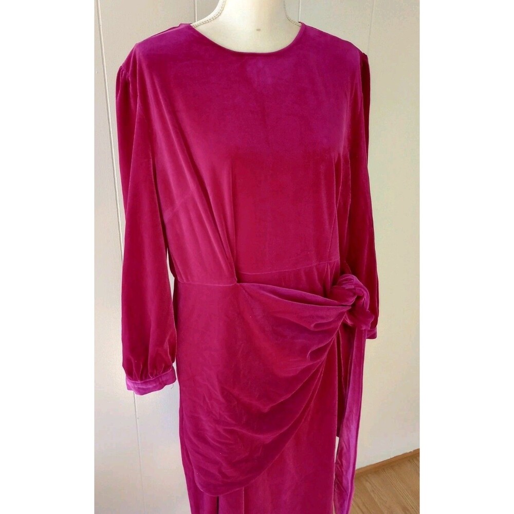 Dainty Jewells Dress Faux Wrap 2XL Hot Pink Velvet NWT Holiday Modest Occasion - Picture 4 of 13